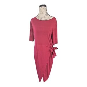 Boohoo Plus Asymmetrical‎ Maroon Dress with Side Knot